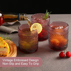 ZMOWIPDL Vintage Glassware Drinking Glasses Set of 6,12 oz Hobnail Glass Cups,Embossed Purple Water Tumbler,for Beer,Cocktail,Whiskey,Juice and Various Mixed Drinks- 1 Cleaning Brush