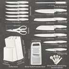 HaWare Knife Set, 21 Pieces Stainless Steel Kitchen Knife Block Set, White Chef Knife Sets with Measuring Spoon & Slicer for Home, 6 Steak Kinves, Sharp Blade & Light Weight Cutlery, Ergonomic Handle