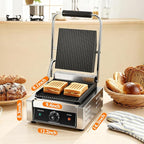 1800W Indoor Electric Grill & Double-Sided Griddle, 50-300°C Adjustable Temperature, 9.1x9.4" Non-Stick Surface for Grilling Steak, BBQ, Sandwiches & Panini, Commercial & Home Kitchen Use