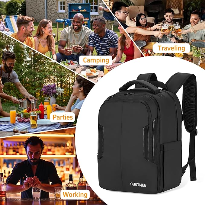 Bartender Bag, Bartender Kit Travel Backpack for Cocktail Shaker Set, Portable Carrying Bag with Compartments for Wine Bottles, for Travel Home Indoor Outdoor Party(Backpack Only)