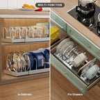 2 Pack Expandable Food Storage Container Lid Organizers, 22" Pots and Pans Organizer Under Cabinet with 9 Adjustable Dividers Pot and Pan Lid Holders Rack Inside Cabinet(Gray)