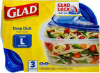 Glad GladWare Deep Dish Food Storage Containers with Lids, Large Rectangle BPA Free Plastic for Soups Salads and Meal Prep, Lock Tight Seal, Microwave Dishwasher Safe, 64 Oz, 3 Count