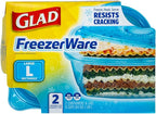 Glad GladWare FreezerWare Food Storage Containers with Lids, Large Rectangle BPA Free Plastic for Freezing Soups Meals and Batch Cooking, Crack Resistant, Microwave Dishwasher Safe, 64 Oz, 2 Count