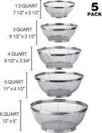 Tiawudi 5 Pack Strainers for Kitchen, 18/8 Stainless Steel Colander, Fine Mesh Strainer for Pasta, Rice and Fruit, Sieve for Strain, Drain, Rinse or Steam, Multi Size Sifter