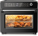 Kismile 25QT Air Fryer Toaster Oven Combo, 12-in-1 Large Countertop Convection Airfryer Oven, 70–450℉, Bake, Roast, Reheat, Broil, Fits 12″ Pizza, Includes Full Accessories, Stainless Steel(Black)