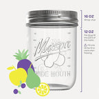 SEWANTA Wide Mouth Mason Jars 16 oz [5 Pack] With Mason Jar Lids and Bands, Mason Jars 16 oz - For Canning, Fermenting, Pickling - Jar Décor - Microwave/Dishwasher Safe.