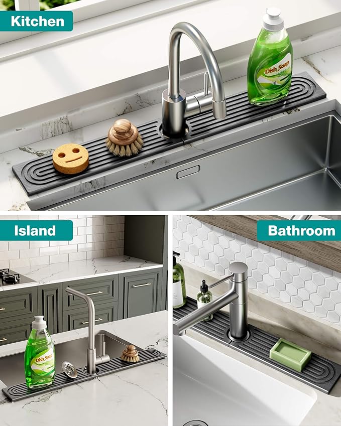 Stone Faucet Mat for Kitchen Sink, Diatomite Sink Protectors - Prevent Moisture Drying Stone Tray Fit Kitchen Counter & Bathroom Counter (Dark Gray, 23.6" x 4")