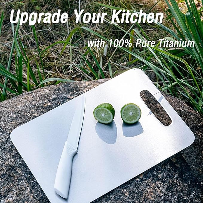 100% Pure Titanium Cutting Board Set of 3, Double-Sided Titanium Cutting Boards for Kitchen Dishwasher Safe, Food-Grade Metal Chopping Board Mat for Fruit, Meat & Outdoor BBQ Party (S+M+L)