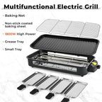 Pukomc Electric Indoor Grill,2 in 1 Indoor Grills for Kitchen with Grill Net & Non-Stick Cooking Removable Plate, Temperature Control, Dishwasher Safe, 1800W Large Smokeless Griddle Black