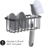 SunnyPoint NeverRust Deluxe Kitchen & Bathroom Sink Sponge Holder Organizer with Adhesive Mount - Additional Suction Cup Included – Sponge & Brush NOT Included – 7.4 x 3.3 x 2.75 Inch, BLK (Pack of 2)
