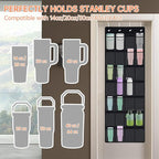 NiHome 28-Pocket Over-the-Door Organizer for Stanley Cups, Large Tumblers, Water Bottles, Travel Mugs, Lids, Space-Saving Elastic Mesh Bottle Holder for Kitchen, Pantry, RV, Cabinet Doors (Black)