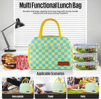douyadady Lunch Bag Women/Men Lunch Box Women/Men (Yellow+Blue Checkerboard)