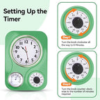 Lily's Home -9.5 Inch x 12.5 Inch - Retro Kitchen Wall Clock, Vintage Wall Clock with a Thermometer and 60-Minute Timer, Ideal for Any Kitchen, Office, or Diner (Retro Green)