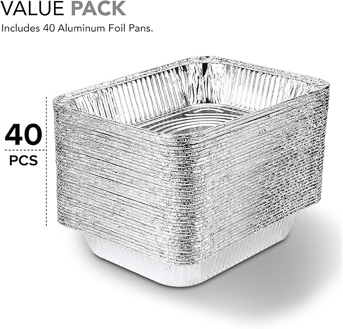 Stock Your Home 9x13 Aluminum Pans (40 Pack) - Disposable and Recyclable Foil Trays - Half Size Steam Table Deep Pans - Tin Foils for Cooking, Heating, Storing, Prepping Food