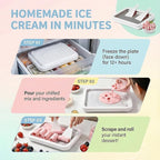 At-Home Rolled Ice Cream Maker Kit, Instant Freeze Plate with 2 Scrapers, DIY Ice Cream Roll Tray for Kids & Adults, Homemade Gelato, Sorbet & Frozen Yogurt, Stainless Steel Dessert Maker (White)