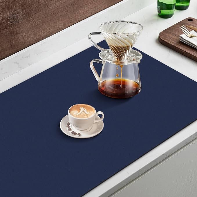 WISELIFE Coffee Mat Super Absorbent Dish Drying Mat Coffee Bar Accessories Large Drying Mats for Kitchen Counter 17" W x 30" L, Blue