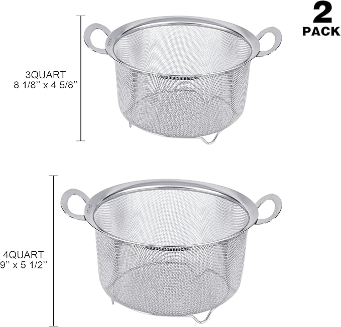 Tiawudi 2 Pack Strainers for Kitchen, 18/8 Stainless Steel Colander with Handles, Fine Mesh Strainer for Pasta, Rice and Fruit, Sieve with Resting Feet to Strain, Rinse, Steam or Cook Vegetables