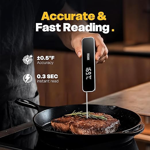 0.3S Professional Instant Read Meat Thermometer – Digital Food Thermometer for Cooking, Grilling, BBQ, Candy, Air Fryer, Griddle – Kitchen Gadget Essentials & Gifts for Him Dad Men Birthday – Grey