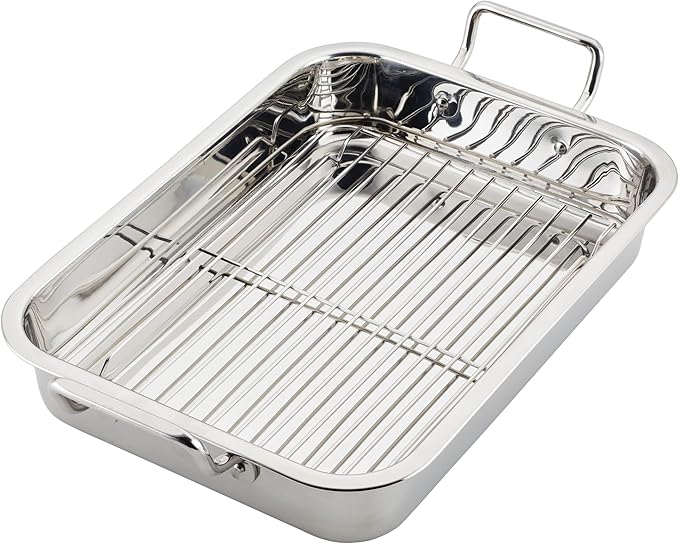 Farberware Classic Traditions Stainless Steel Roaster/Roasting Pan with Rack, 17 Inch x 12.25 Inch