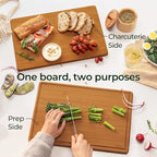 Keechee 2Pcs Cutting Board Set with Non-slip Mat, Bamboo Cutting Boards for Kitchen Meal Prep & Serving - Wood Serving Board Sets with Deep Juice Groove Ideal Kitchen Gifts