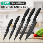 HAUSHOF Kitchen Knife Set, 5 PCS Knife Sets with Arcylic Block, Teflon Coated Black Knives Set for Kitchen, Premium Stainless Steel Knives Set with Ergonomic Handle, Great for Slicing, Dicing&Cutting