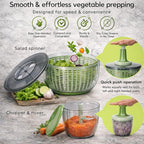Brieftons Salad Spinner and Chopper: Large 6.3-Quart Lettuce Greens Vegetable Washer Dryer, with Bonus 0.95-Quart Veggie Chopper Mixer, Compact Storage, Easy Push Operation for Quick Veggie Prepping