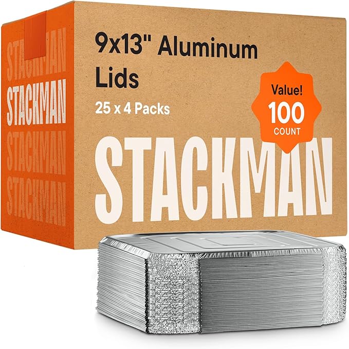Aluminum Lids for 9x13 Disposable Aluminum Foil Pans [100-Bulk-Pack] Heavy Duty Tin Tray Covers for Half Size Chafing Dishes. 100 Foil Lids