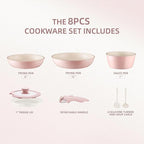 BECIGAR 8PCS Ceramic Cookware,Nonstick Ceramic Pan, Removable Handle Pots and Pans Set, Stackable Pan Set, Nonstick Pots and Pans Set Non Stick pot(Pink)