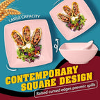 Teivio 16-piece Plastic Wheat Straw Square Dinnerware Set for 4, Unbreakable Dinner Plates, Salad Plates, Snack Bowls, Tumblers 13.5 oz, Dishwasher Safe, Kitchen Dinning RV Essentials, Pink