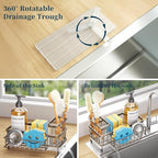 Consuemst Sponge Holder for Kitchen Sink - Auto Draining Sink Caddy Organizer with Detachable Rack, High Brush Holder, Kitchen Countertop Storage Accessories, Sand Nickel