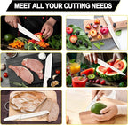 E-far Knife Set with Block, 15 Pieces Kitchen Knife Block Set with Sharpener, High Carbon Stainless Steel Sharp Chef Knife Set with Ergonomic Handles, Anti Rust, White