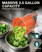 WantJoin Commercial Salad Spinner - 2.5 Gallon Salad Dryer w/Silicone Anti-slip Mat & Draining Hose, 10Qt Manual Salad Spinner for 3 Heads of Lettuce Spinner Large for Catering