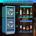 ORYMUSE Dual Zone Wine Fridge Freestanding 175 Bottle, 24 Inch Large Capacity Built-in Wine Cooler Refrigerator with Upgraded Compressor Cooling and Intelligent Temperature Memory