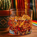 Large Confetti DOF Glasses – Set of 2-11oz Luxury Hand Blown Confetti Whiskey, Margarita, Martini, Cocktails, Water, Wine, Dessert & Champagne Glasses Cinco de Mayo, Hand Blown - Mexican Water Glass