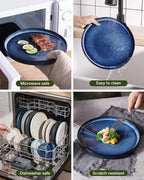 Famiware Star 16-Piece Stoneware Dinnerware Set, Service for 4, Reactive Glaze Mugs, Plates and Bowls, Dishes with Trim, Modern Rustic, Chip/Scratch Resistant, Microwave/Dishwasher Safe, Nebulas Blue