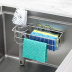 3-In-1 Sponge Holder for Kitchen Sink with Suction Cups & Adhesive Hook , In-sink Sponge Holder, Wall Hanging Sink Caddy Organizer Rack - Sponge, Dish Cloth, Brush, Scrubber - 304 Stainless Steel
