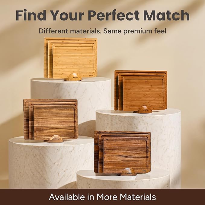 SMIRLY Wooden Cutting Boards For Kitchen Meal Prep & Serving - Bamboo Cutting Board Set with Holder, Charcuterie & Chopping Board, Wood Cutting Board Set, Kitchen Gadgets