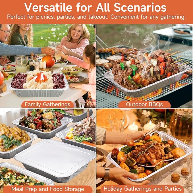 Half Size Aluminum Pans 9x13-10 Pack Aluminum Foil Pans, Heavy Duty Disposable Pans for Cooking, Baking, Meal Prep, Parties & Food Storage