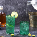 Loivttvv Glassware Drinking Glasses Set of 8, 14 oz Highball Glasses & 10 oz Ribbed Glass Cups, Vintage Glassware for Water, Juice, Cocktail, Whiskey (Atroviens)