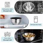 E-far Mixing Bowls With Lids Sets of 5, 10-Piece Stainless Steel Salad Metal Nesting Bowl for Baking Cooking and Prepping, Airtight Lid & Stackable Design, Size 4.6, 3, 2.1, 1.5, 0.7 QT, Black