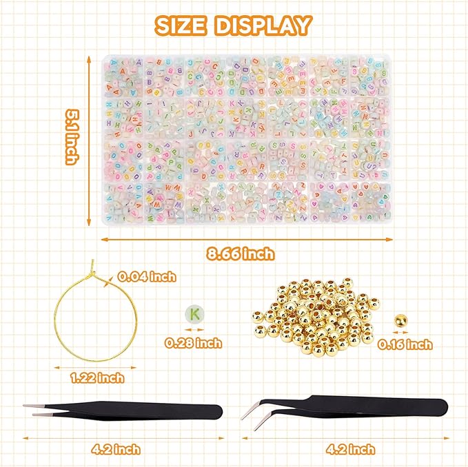 BLSUREFYX 30 Sets DIY Wine Glass Charms 650 Letter Beads 50 Heart-Shaped Bead 60 Golden Beads 30 Charm Rings 2 Tweezers Custom Charms Wine Glass Marker for Cocktail Party Decoration Luminous