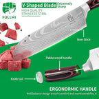 FULLHI 15pcs Japanese Knife Set with Magnetic Knife Block Holder, Japan Stainless Steel Blades, Ergonomic Handles for Professional and Home Cooking（Coffee wood, Magnetic Block Knife Set)