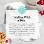 Martha Stewart Rotating Waffle Maker, 180° Flip Iron with PFAS-Free Nonstick Plates, Adjustable Timer, Ready Light, Drip Tray, Space Saving, Classic Round 7”, Easy to Clean, Stainless Steel, Linen
