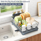 Dish Drying Rack - Stainless Steel Dish Rack for Kitchen Counter, Large-Capacity Dish Drainer with Cutlery Holder, Kitchen Organizer for Dishes, Spoons and Forks, Silver