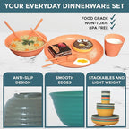48 Pcs Wheat Straw Dinnerware Sets for 6- Unbreakable Dinnerware Set with Large Plates, Bowls and Cups-BPA Free, Lightweight, Microwave Safe Wheat Straw Plates and Bowls Sets, RV Camping Dishes