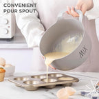 Rae Dunn Non-Slip Mixing Bowls - 4 Piece Nesting Plastic Mixing Bowl Set with Pour Spouts and Handles-Measurement Markings (Grey)