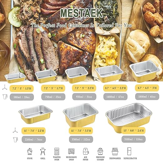 6" x 4" Heavy Duty Aluminum Foil Pans with Lids (5 Pack) | 2X Thicker Reusable Disposable Containers, 31oz Meal Prep Tins for Oven, Grill, Microwave, Freezer & Baking