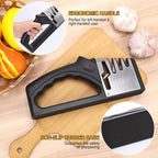4-in-1Manual Knife Sharpener Suitable for kitchen knives, fruit knives, steel knives, scissors, and 3-level precision sharpening.Non slip base, suitable for home use (black) (2)