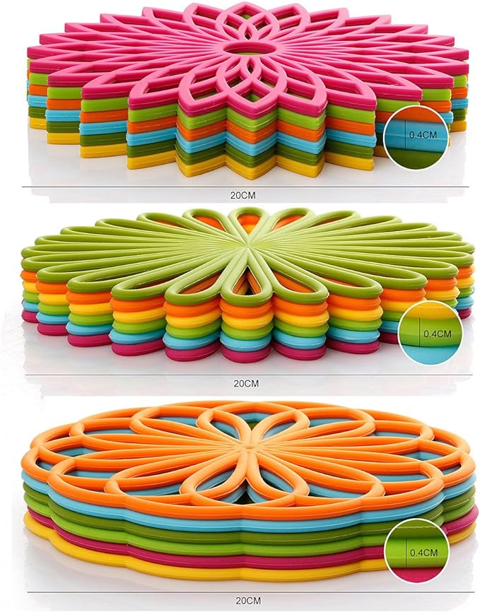 ME.FAN Silicone Trivet Mat - Kitchen Hot Pads for Pots & Dish - Insulated Teapot Trivet - Flexible, Durable, Non-Slip Large Coasters 3 Set Light Blue