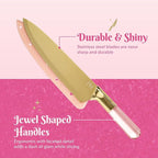 Paris Hilton Stainless Steel Knife Set with Jewel Shaped Handles and Gold Blades, Iconic Cutlery Set, 4-Piece, Pink